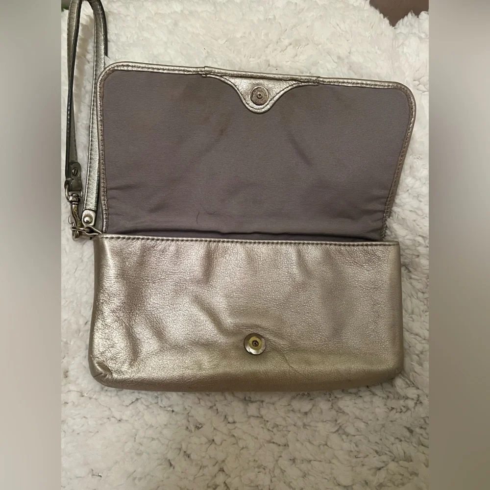 Coach Vintage Metallic Gold Large Wristlet Clutch Bag EUC
